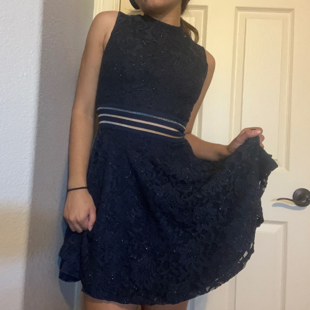 Jodi Kristopher Sparkly Navy Blue Mini Dress